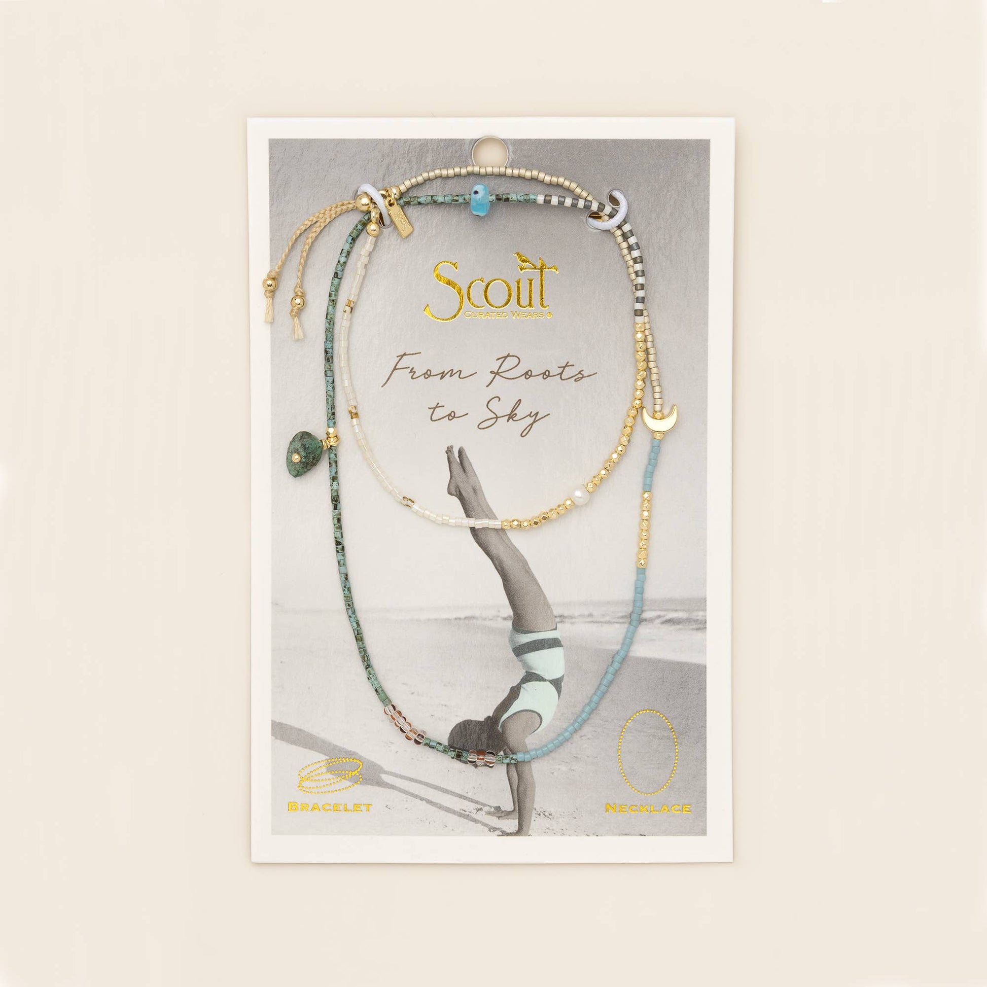 Mixed Media Wrap Bracelet and Necklace featuring genuine African Turquoise gemstones, Japanese Miyuki beads, freshwater pearls, and gold-tone accents.