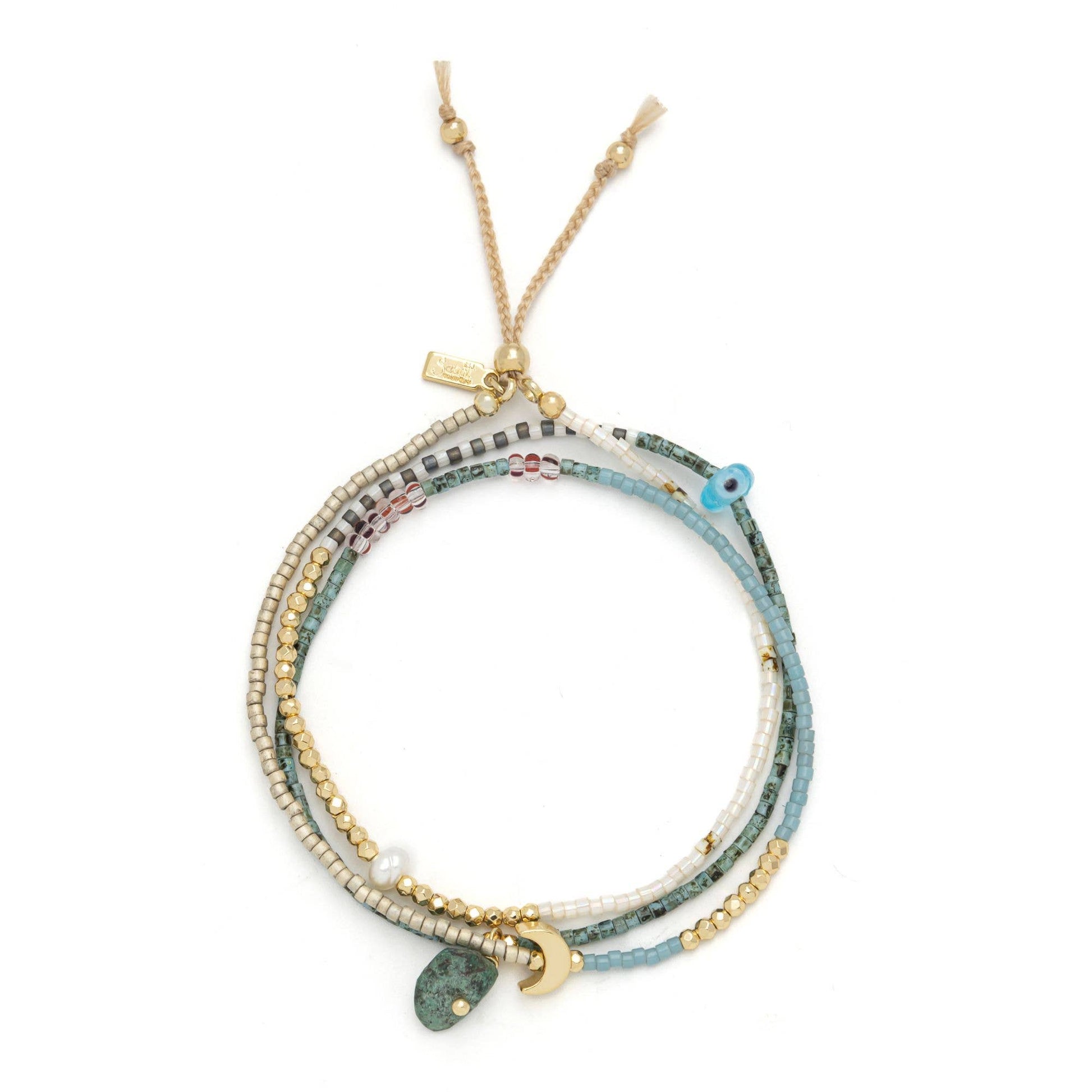 Mixed Media Wrap Bracelet and Necklace featuring genuine African Turquoise gemstones, Japanese Miyuki beads, freshwater pearls, and gold-tone accents.