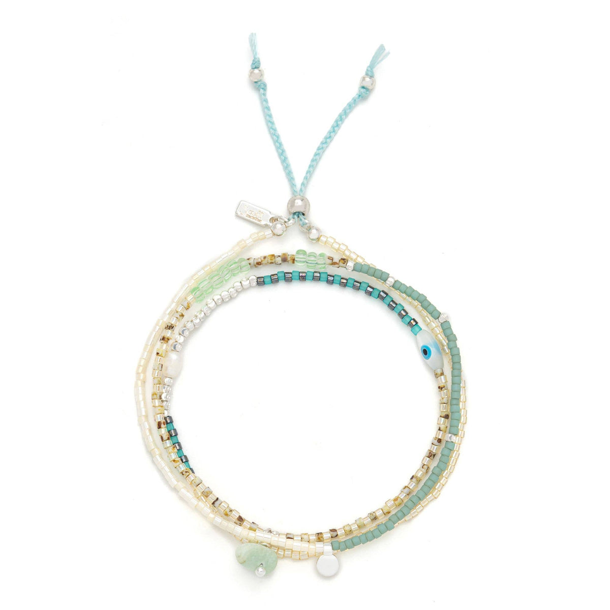 Mixed Media Wrap Bracelet and Necklace featuring genuine amazonite stones, Japanese Miyuki beads, freshwater pearls, and silver-tone accents.