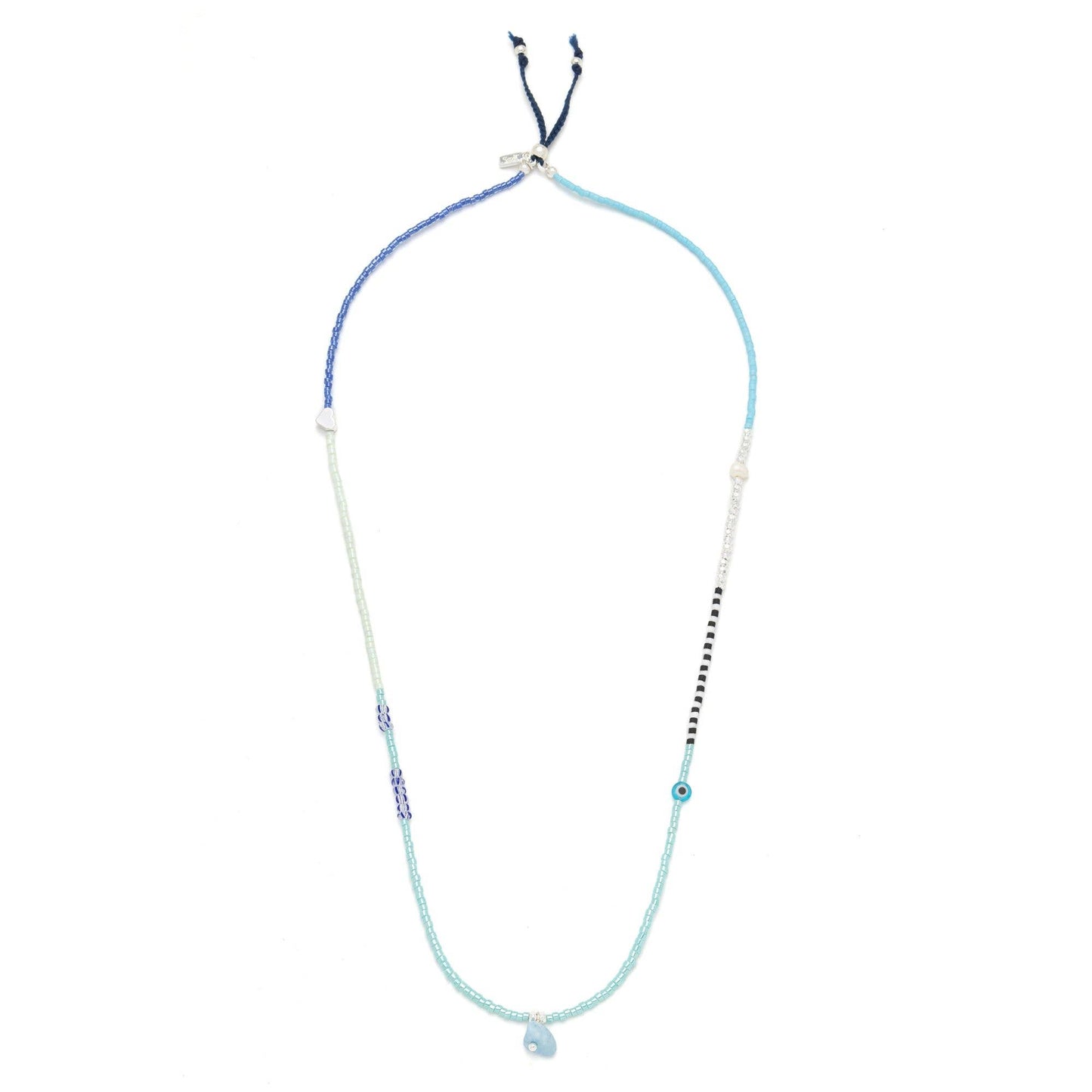 Mixed Media Wrap Bracelet and Necklace featuring aquamarine stones, Japanese Miyuki beads, freshwater pearls, and silver accents.