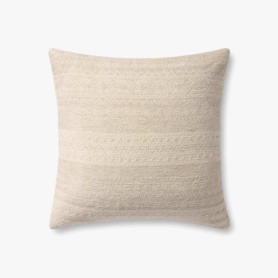 Natural textured jacquard woven throw pillow crafted from a cotton and linen blend with a premium down-filled insert.