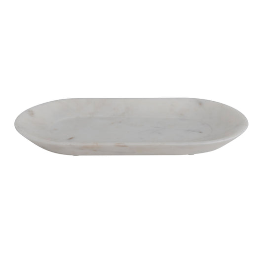 White marble tray crafted from genuine stone with natural veining and a timeless design.