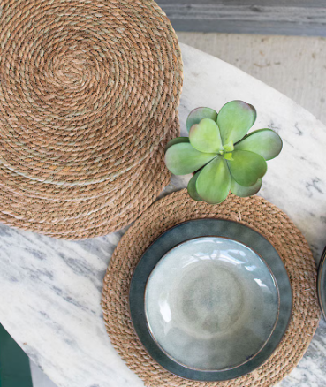 Close-up of the woven seagrass texture showcasing natural craftsmanship.