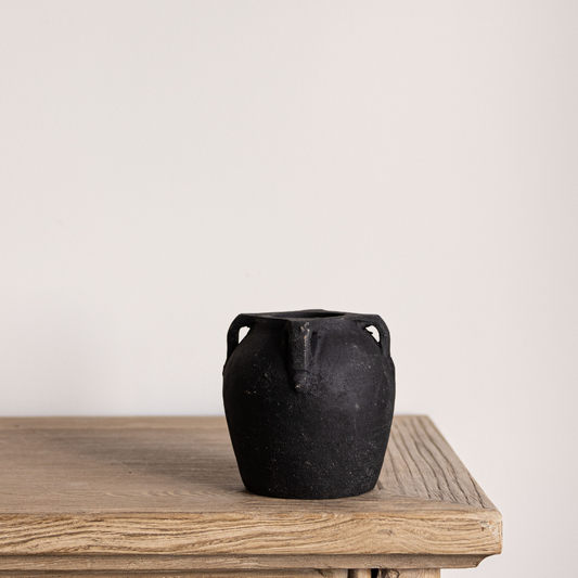 Noir Black Wash Terracotta Vase with Handles