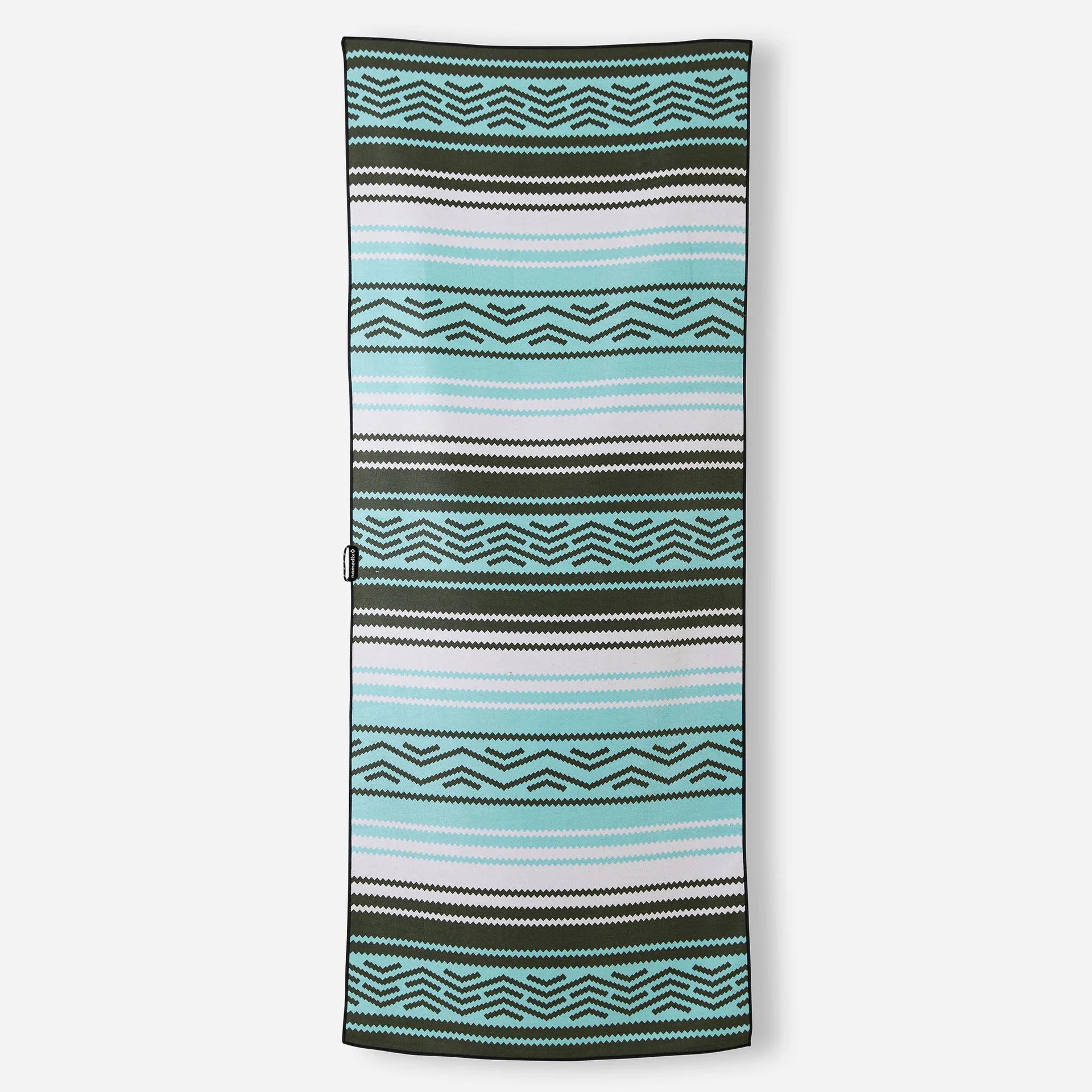 Nomadix Original Travel Towel in Baja Aqua featuring a vibrant geometric pattern and quick-dry MicroTerry™ performance fabric.