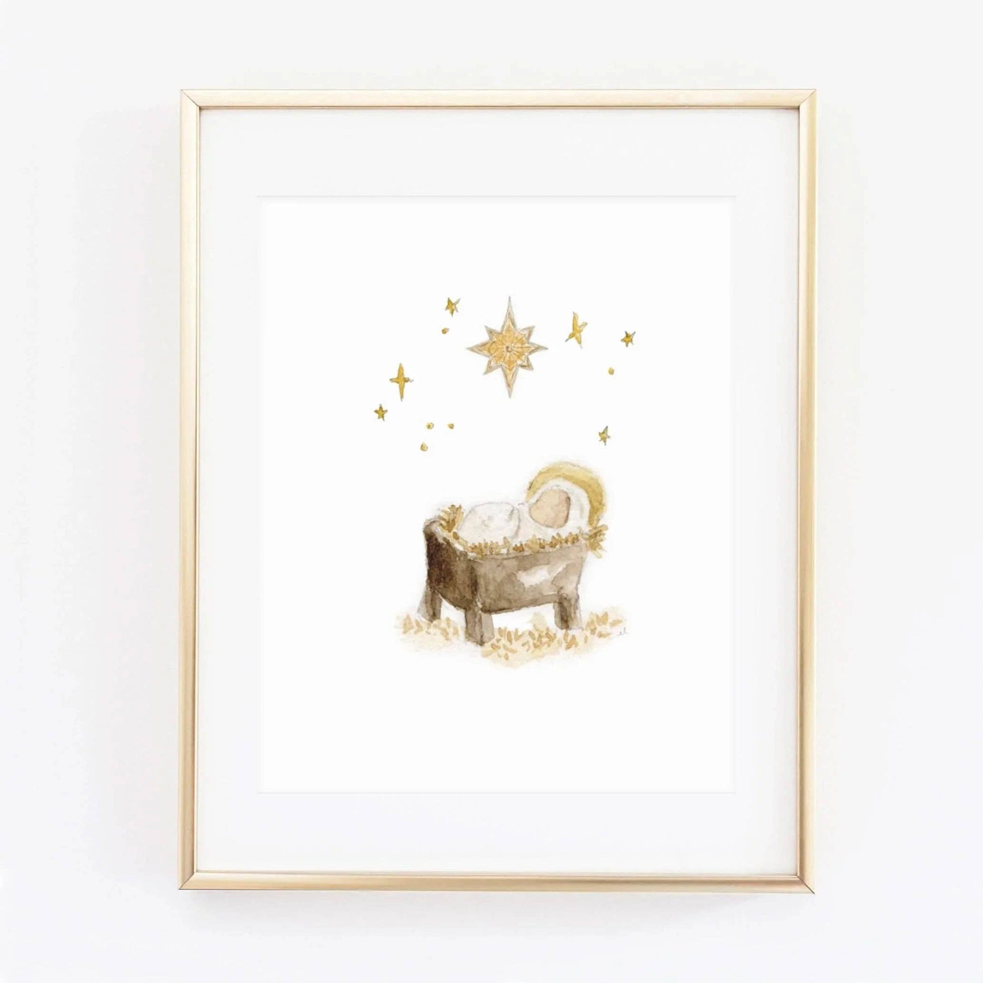 O Holy Night Watercolor Art Print by Emily Lex featuring elegant watercolor artwork inspired by the beloved Christmas hymn.