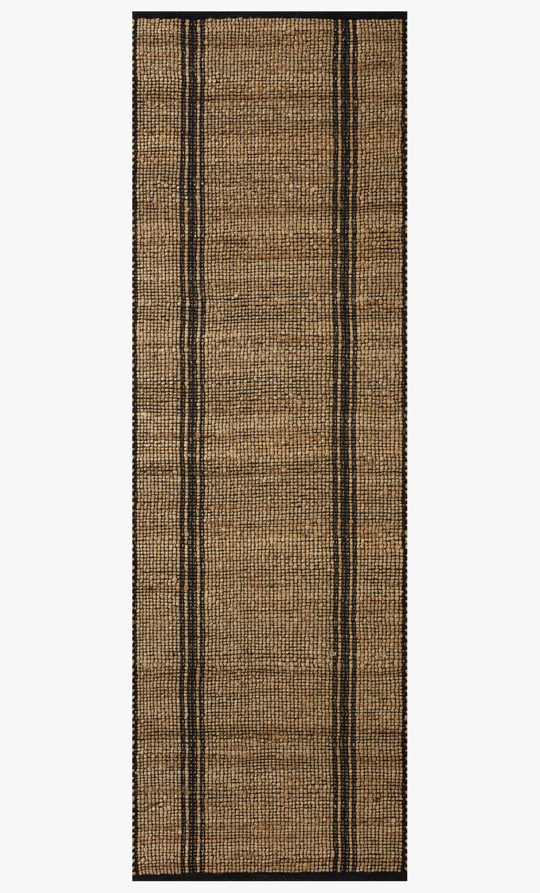 Colton handwoven area rug in Natural and Black featuring a timeless linear pattern crafted from a soft jute and cotton blend.