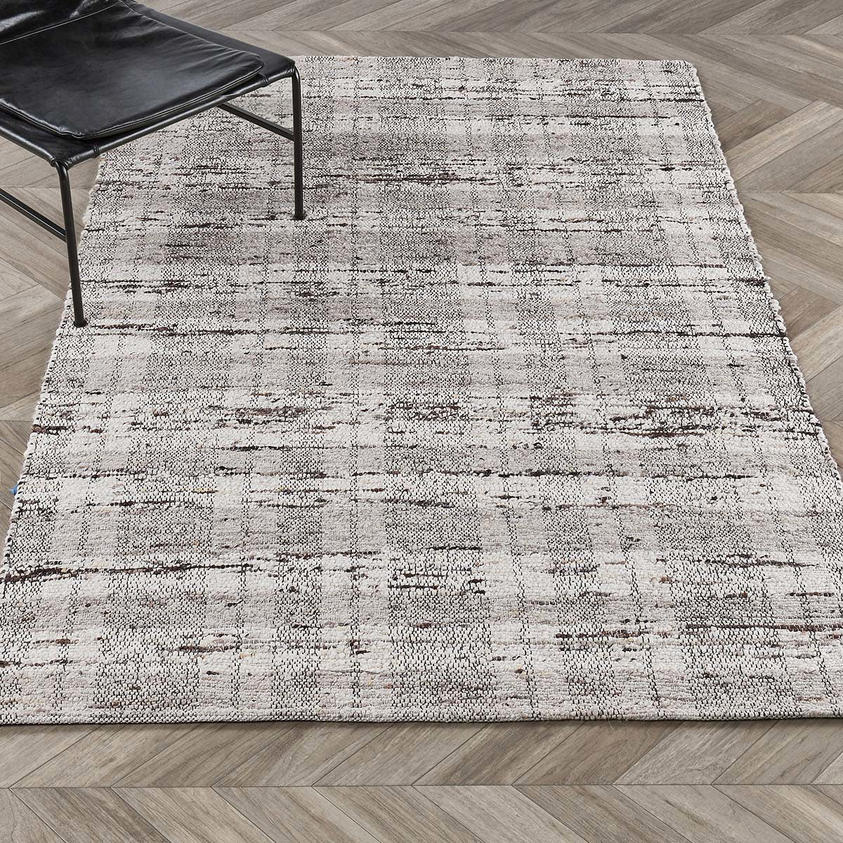 Perth Handwoven Area Rug in Natural featuring a classic striped pattern with soft hand-carded wool texture.