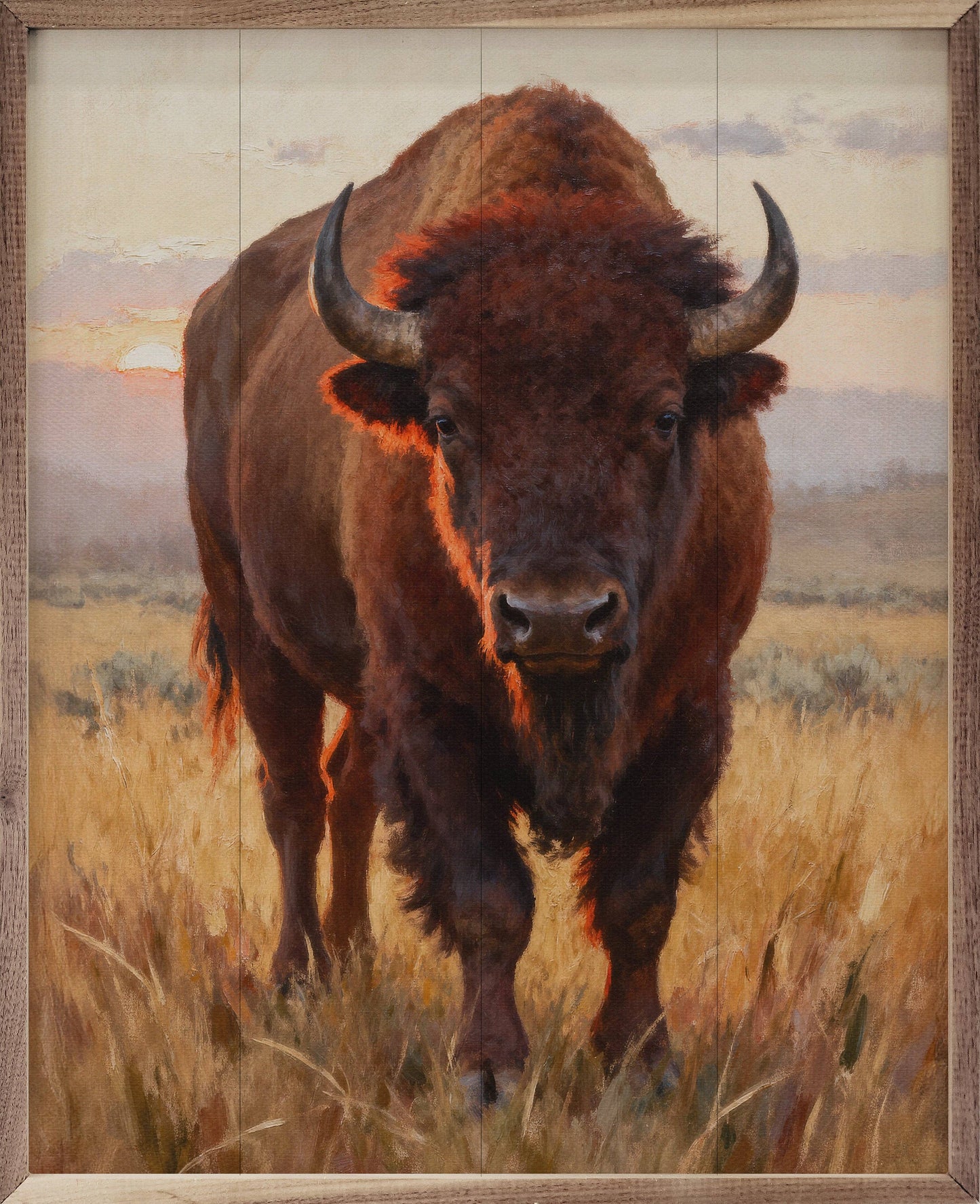 Prairie Giant framed wood wall art featuring a timeless Western-inspired scene on a solid wood panel with a rich natural walnut frame.