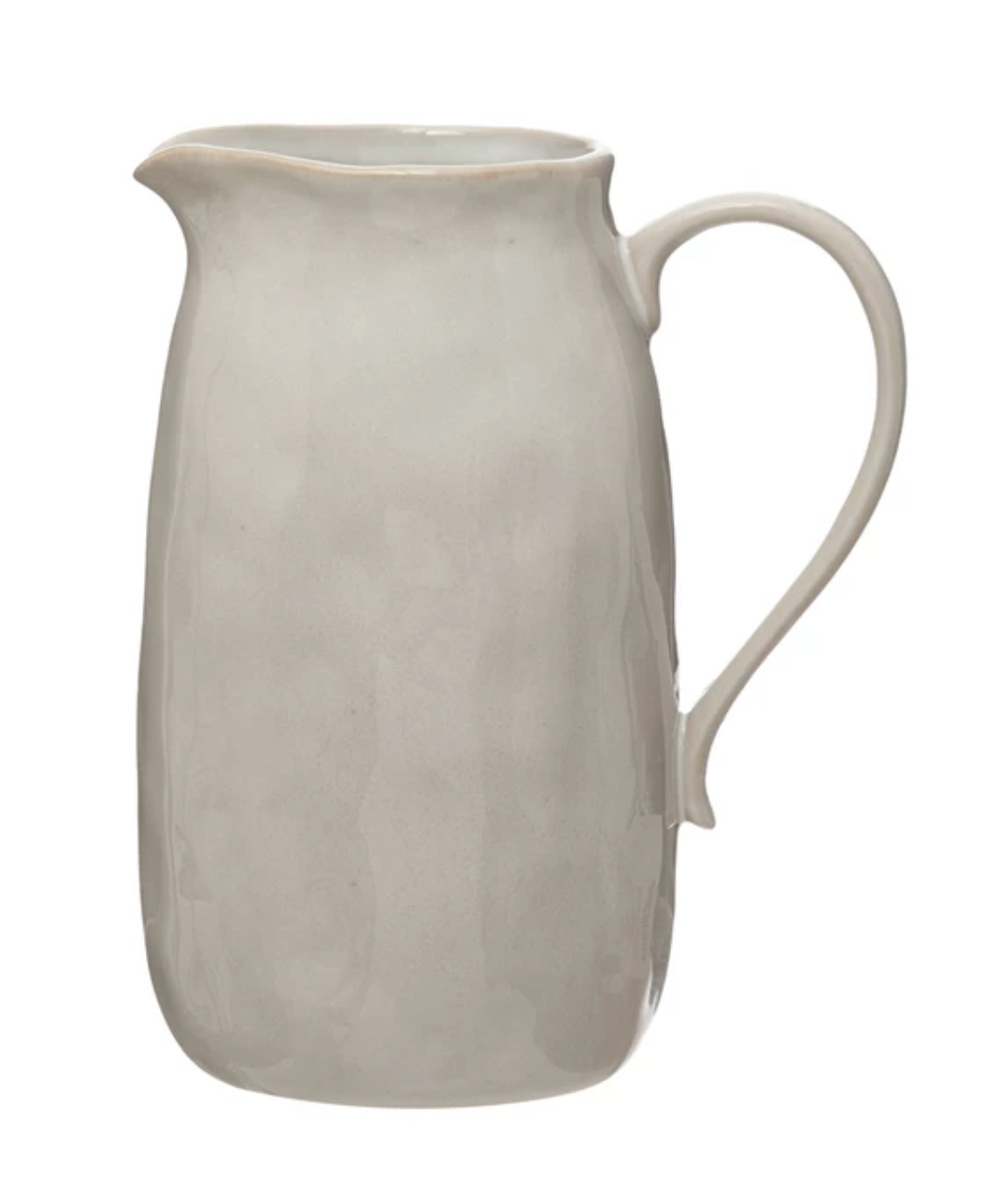 Large white reactive glaze stoneware pitcher with artisan-crafted texture and timeless silhouette.