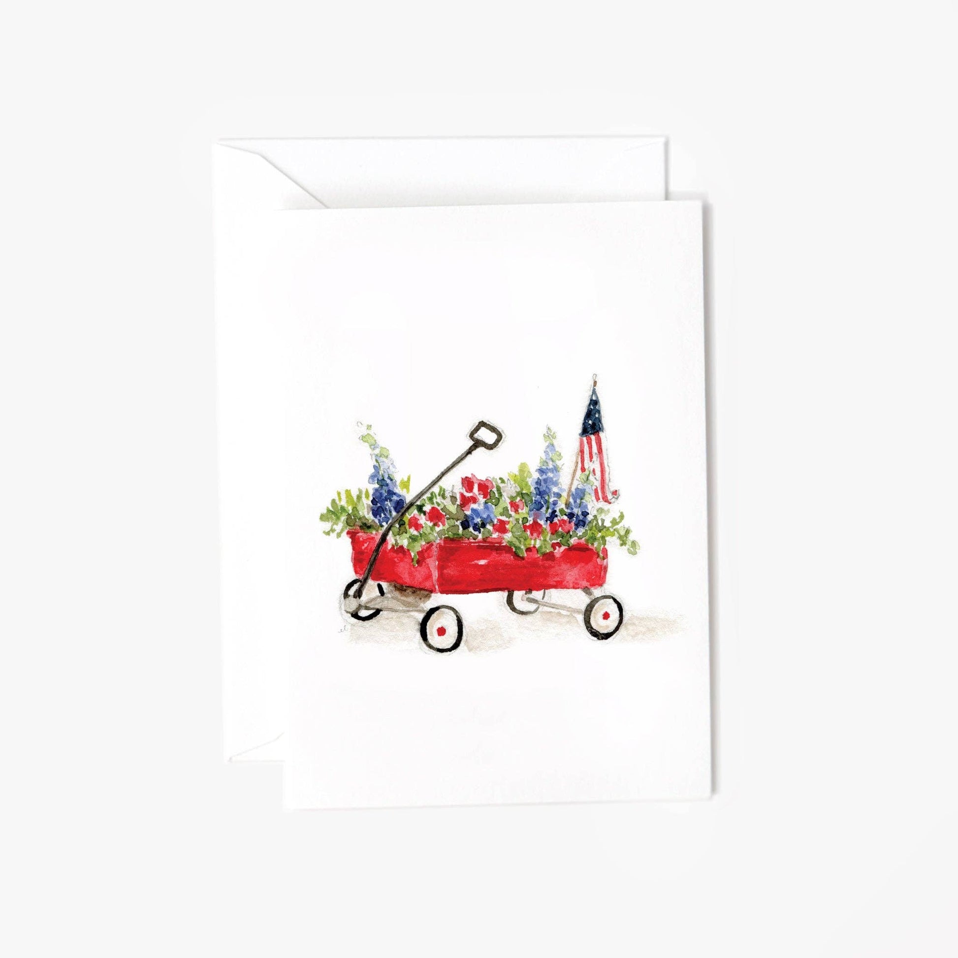 Red Wagon mini enclosure card featuring original watercolor artwork by Emily Lex.