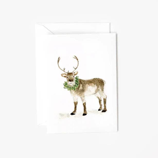 Reindeer Mini Enclosure Card by Emily Lex featuring an original watercolor illustration of a graceful woodland reindeer.