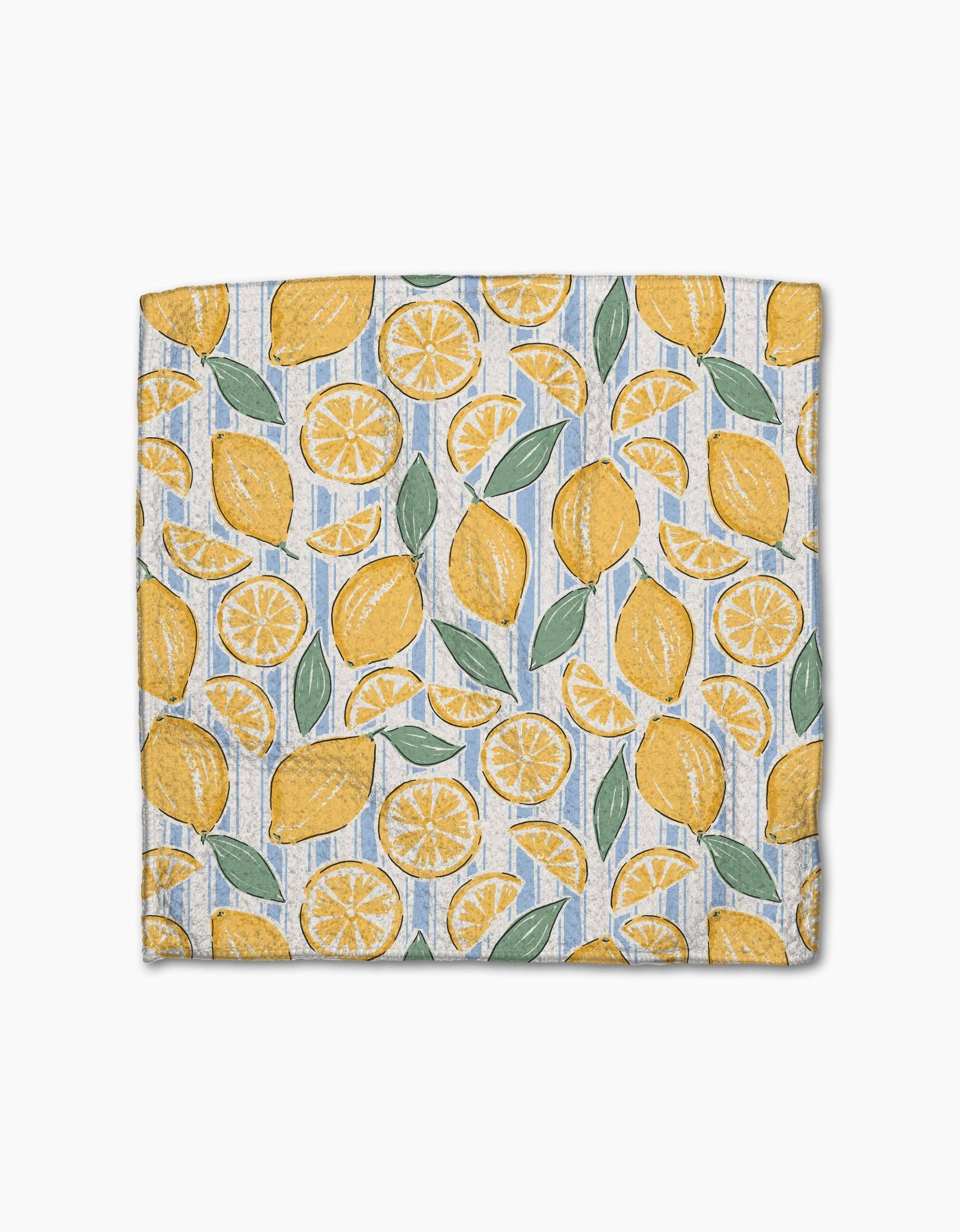 Close-up of the Lemon Waves dishcloths showing Geometry's absorbent, quick-drying Geoweave fabric.