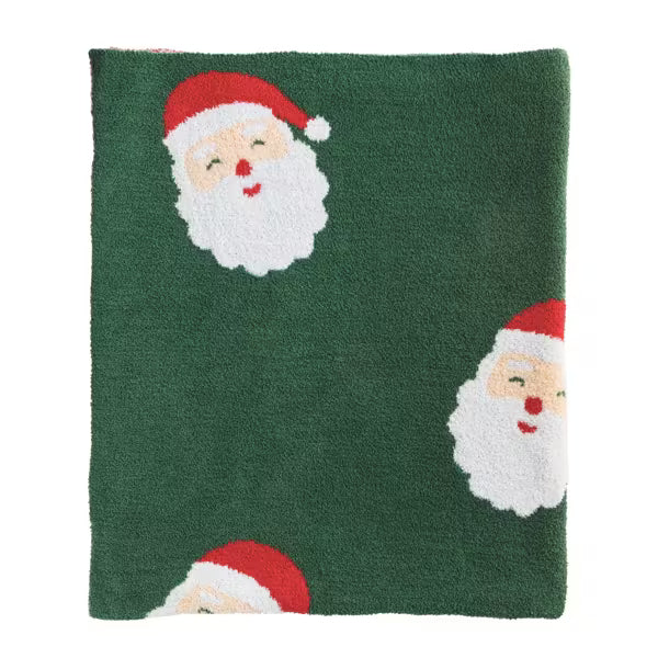 Santa chenille throw blanket featuring a festive holiday design.