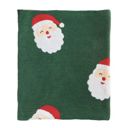 Santa chenille throw blanket featuring a festive holiday design.