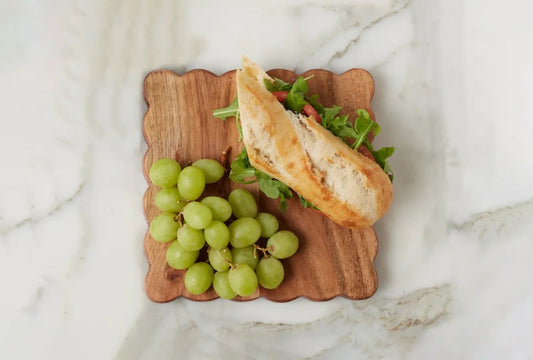 Scalloped Acacia Wood Board & Spreader Set