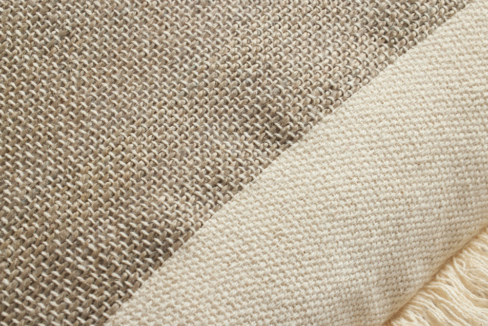 Close-up of the woven jute and cotton texture with fringe edging on the Amber Lewis Seraphina pillow.