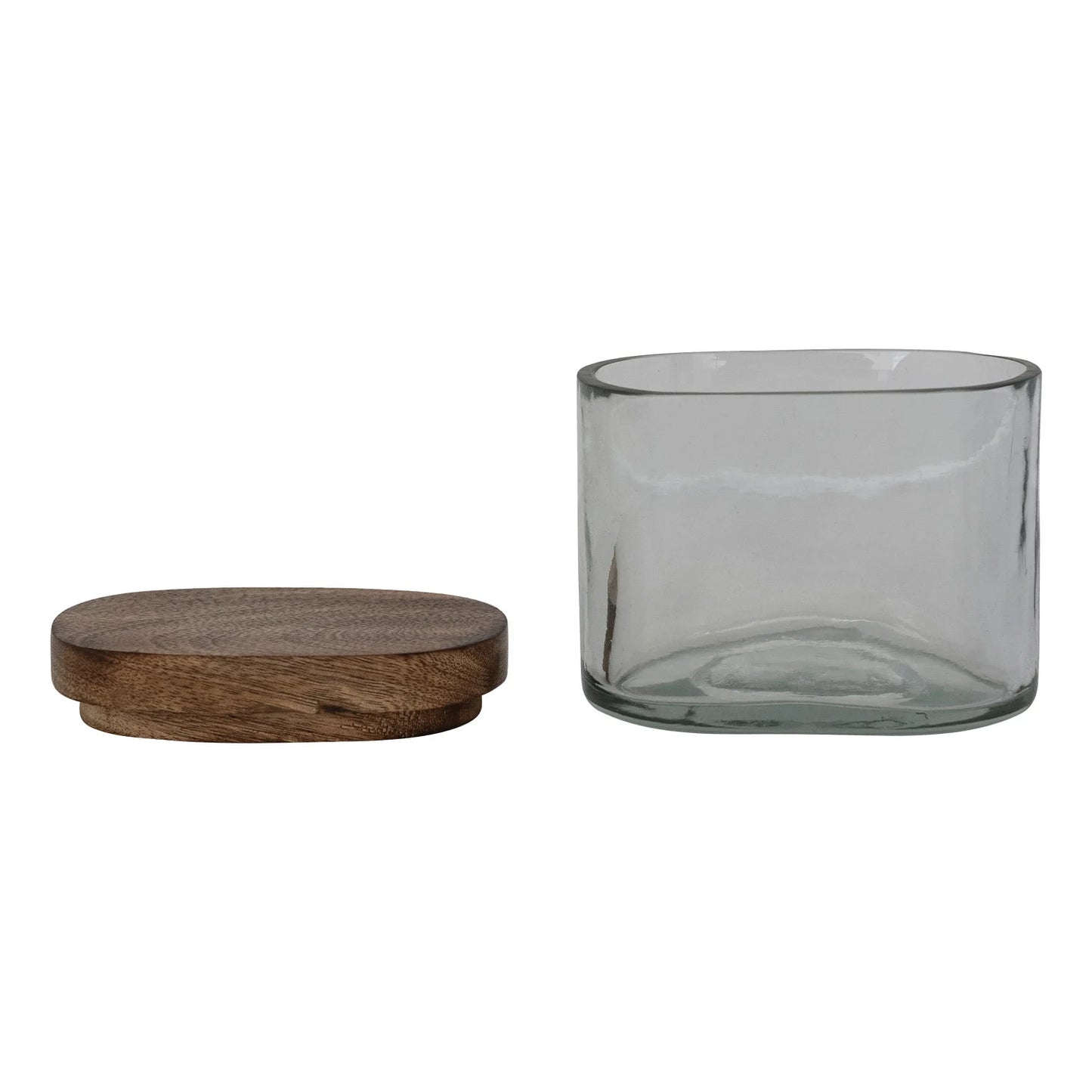 Hand-Blown Glass Storage Jar with Mango Wood Lid – Small