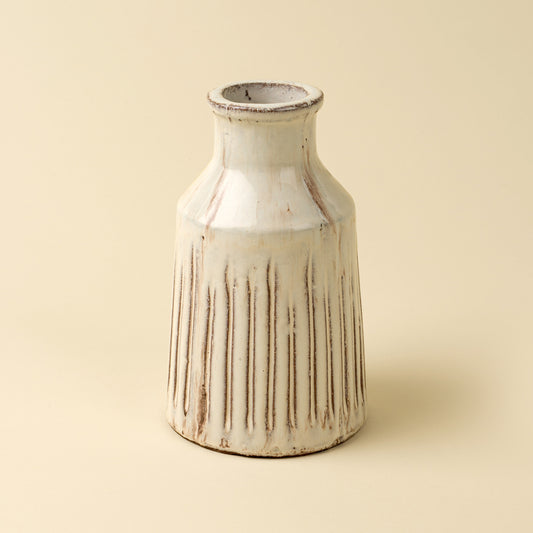 The Solara Ridge Vase – Large handcrafted from terracotta with a glossy cream glaze.