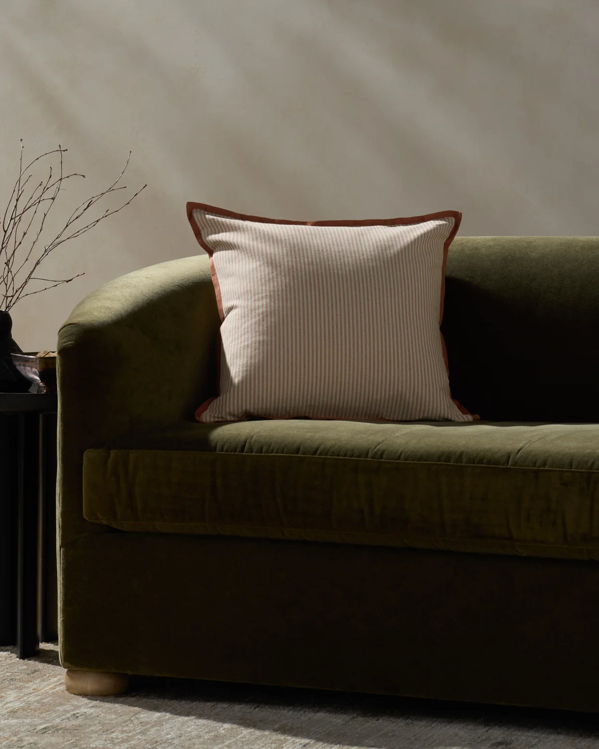 Jeremiah Brent × Loloi Sullivan decorative throw pillow in Natural and Terracotta featuring a woven 100% cotton cover, flange edge, and premium down-filled insert.