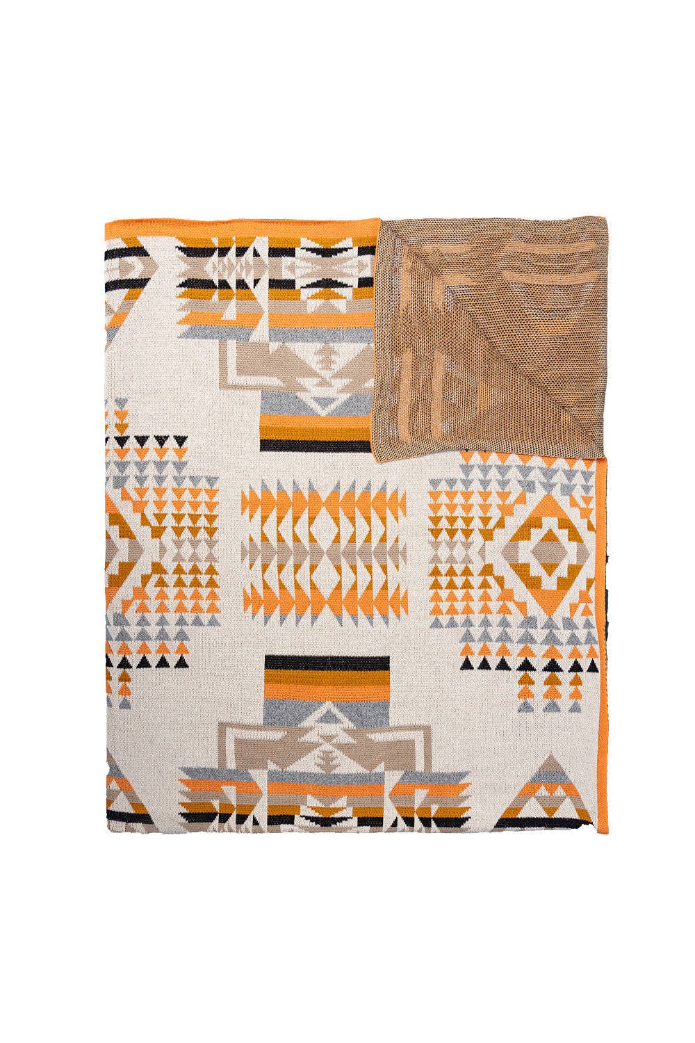 Talon Ridge Mesa Woven Throw Blanket featuring a tribal-inspired Southwestern pattern in soft ivory and peach tones.