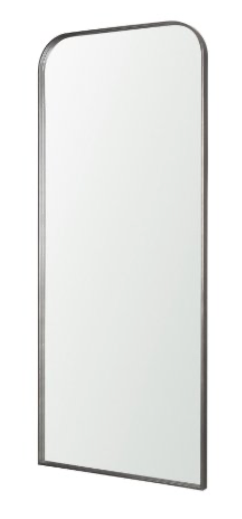 The Tamira Arch Mirror with a brushed gunmetal metal frame and tall arched silhouette.
