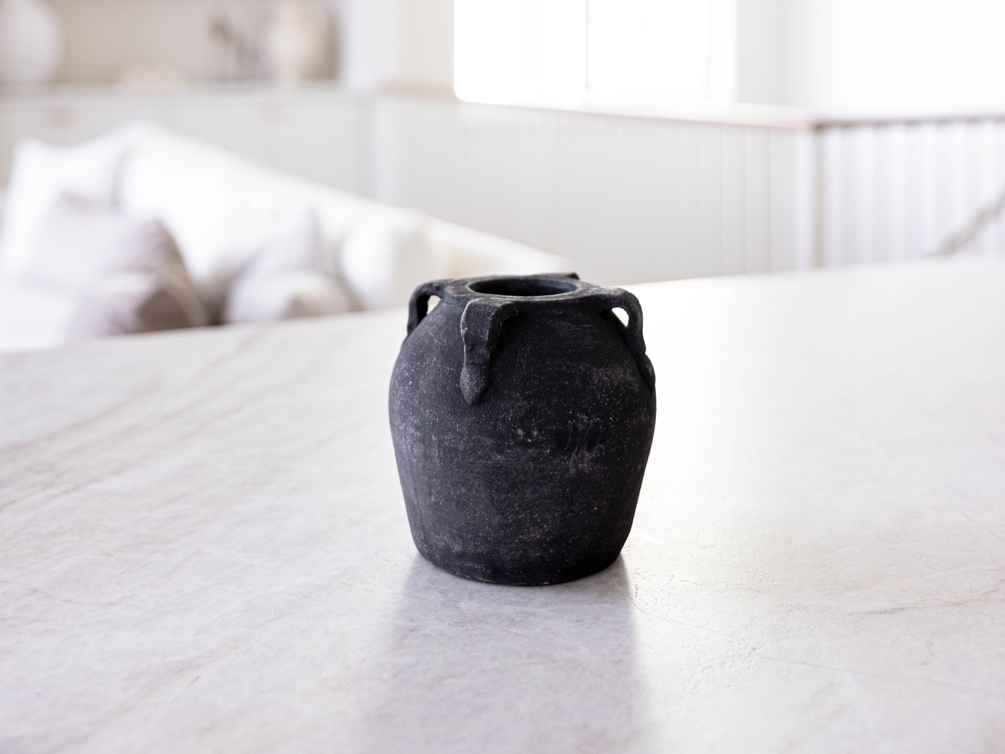 Noir Black Wash Terracotta Vase with Handles