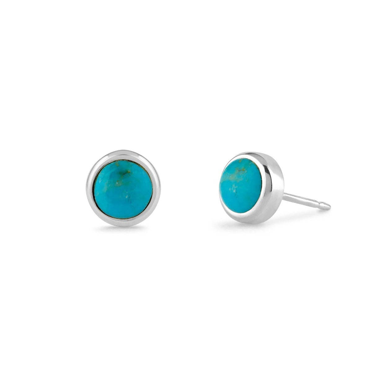 Genuine turquoise bezel stud earrings handcrafted in recycled 925 sterling silver.