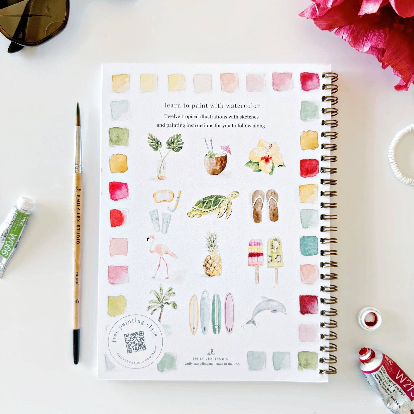 Tropical Watercolor Workbook by Emily Lex featuring beginner-friendly tropical painting projects.