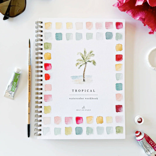 Tropical Watercolor Workbook by Emily Lex featuring beginner-friendly tropical painting projects.
