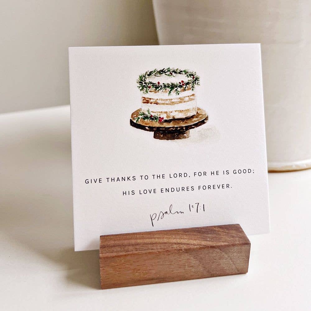 Walnut wood card holder with a minimalist design for displaying Truth for Today cards or inspirational quotes.
