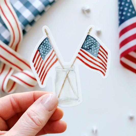 Two Flags vinyl sticker featuring original watercolor artwork by Emily Lex.