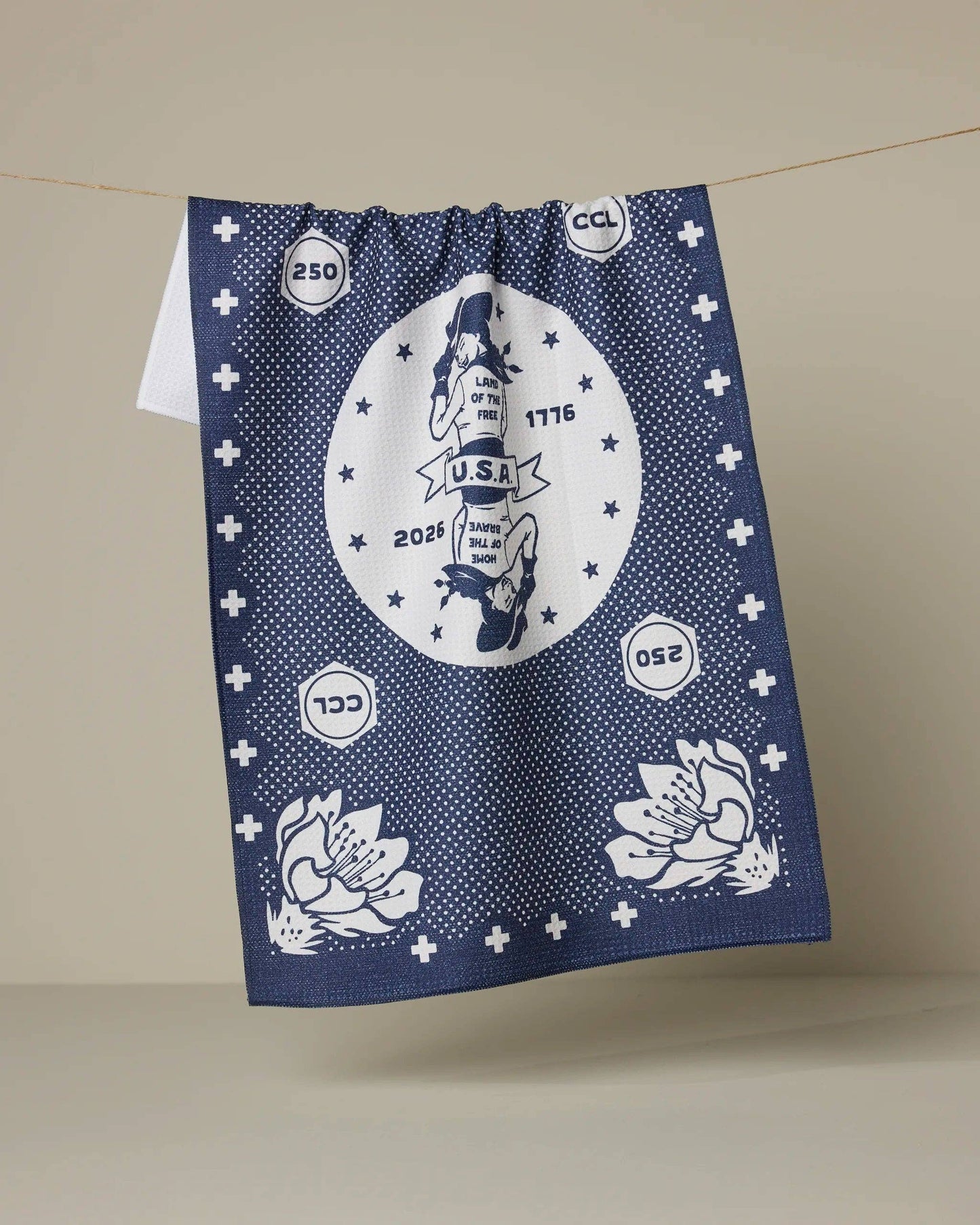 USA Cowgirl kitchen tea towel in navy featuring a Western Americana-inspired design.
