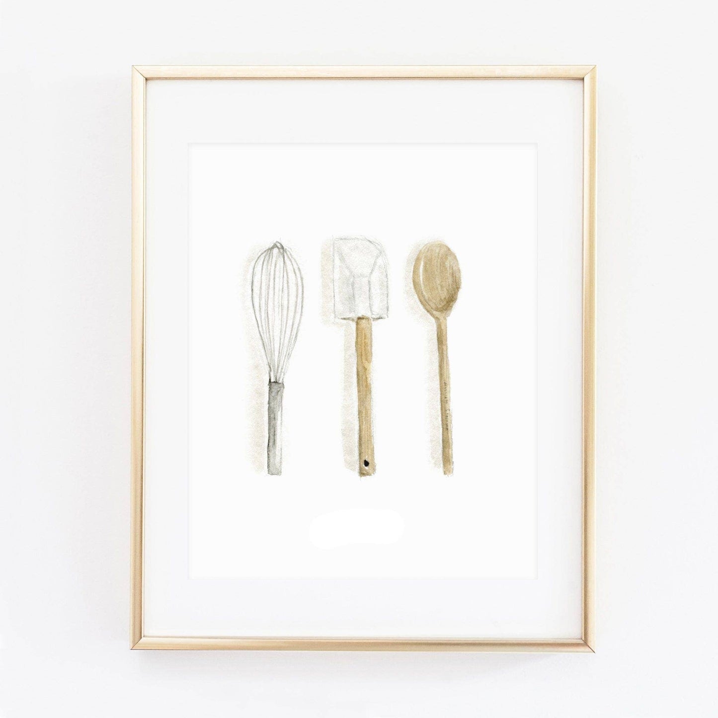 Utensils Watercolor Art Print featuring original kitchen-inspired artwork by Emily Lex.