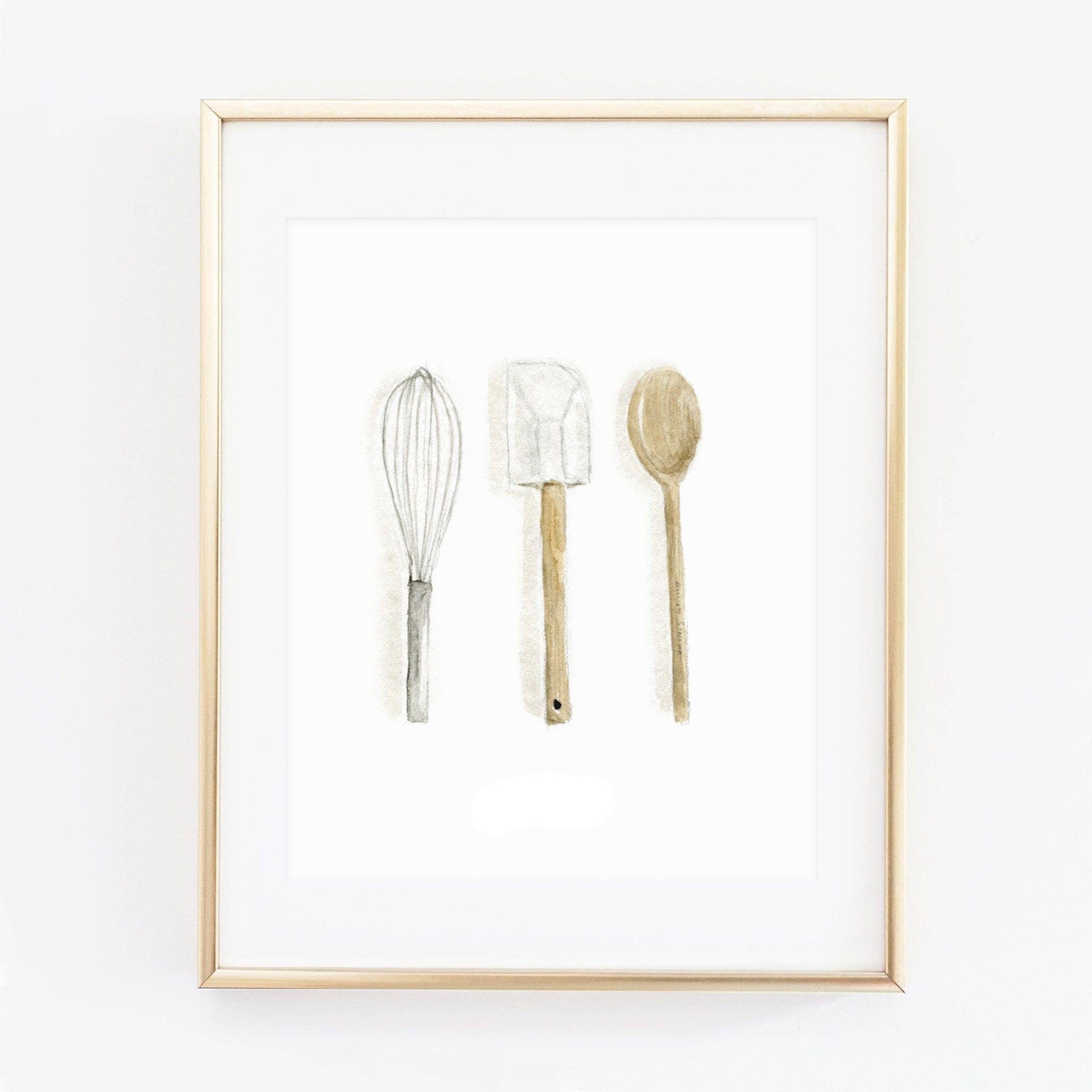Utensils Watercolor Art Print featuring original kitchen-inspired artwork by Emily Lex.