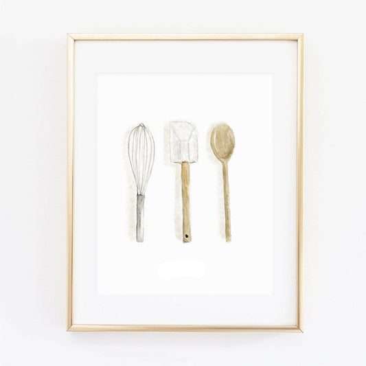 Utensils Watercolor Art Print featuring original kitchen-inspired artwork by Emily Lex.