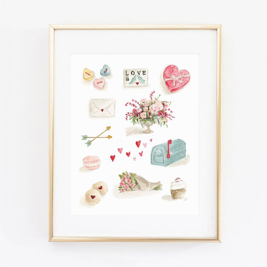 Valentine Watercolor Art Print featuring original seasonal artwork by Emily Lex.