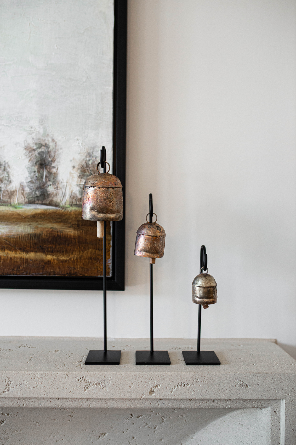 Vintage Inspired Iron Bell Stands – Set of 3