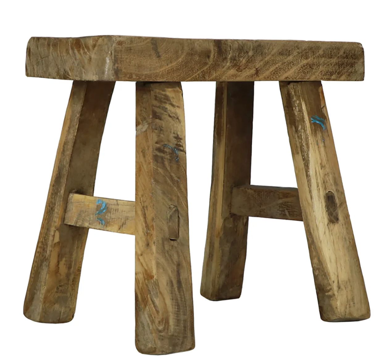 Authentic vintage reclaimed wood mini display stool with a naturally weathered finish.