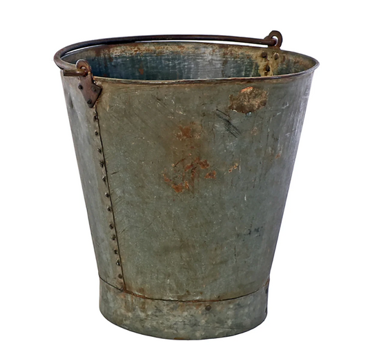 Authentic vintage zinc dairy bucket with a naturally aged patina.