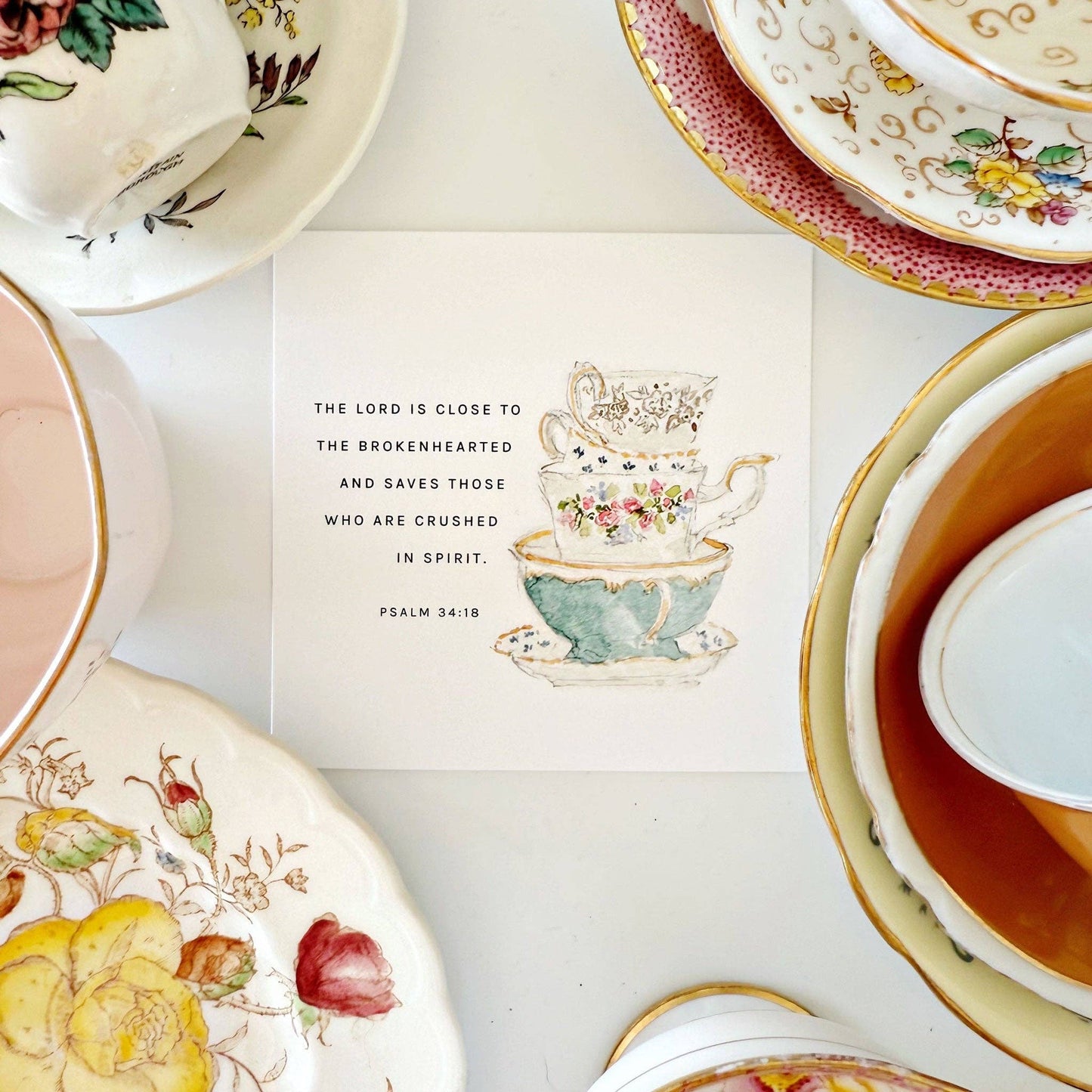 Emily Lex Truth for Today Psalms cards styled on a coffee table with linen, ceramic vessels, and natural décor, offering beautiful daily reminders of God's faithfulness.