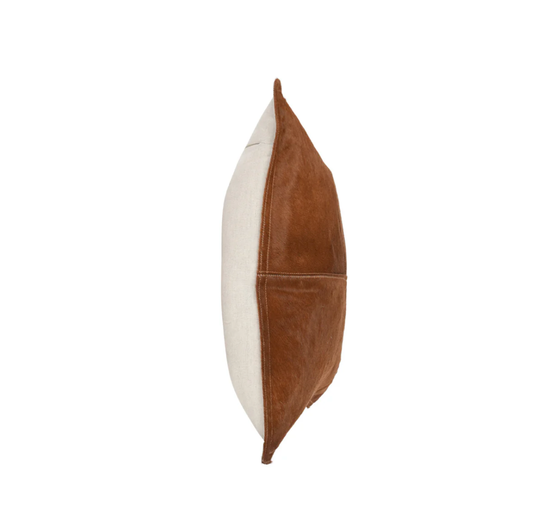 Canada Hair-on-Hide Pillow in Chestnut featuring genuine four-panel hair-on-hide leather with rich natural texture.