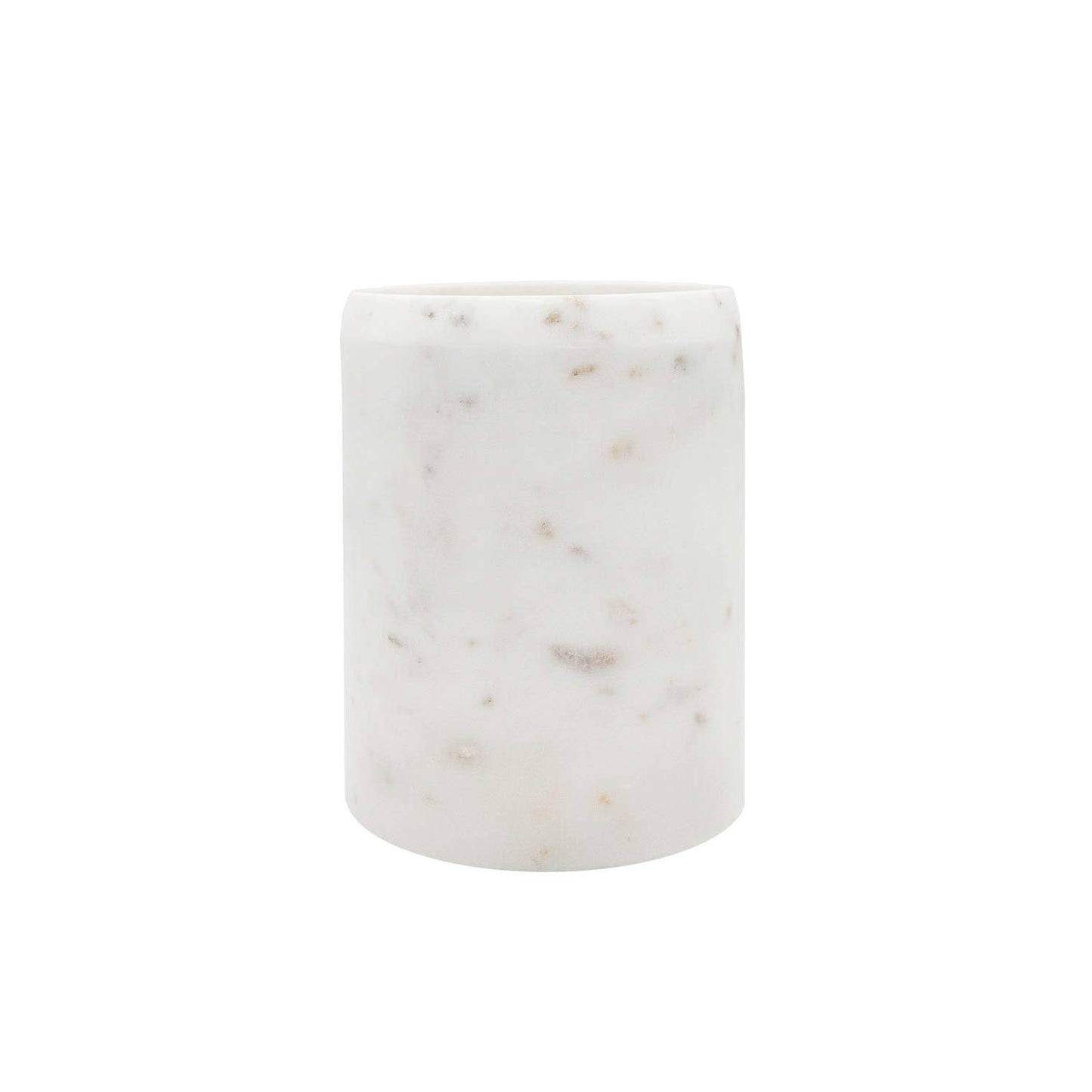 Kendal White Marble Utensil Crock crafted from genuine white marble with natural gray veining.