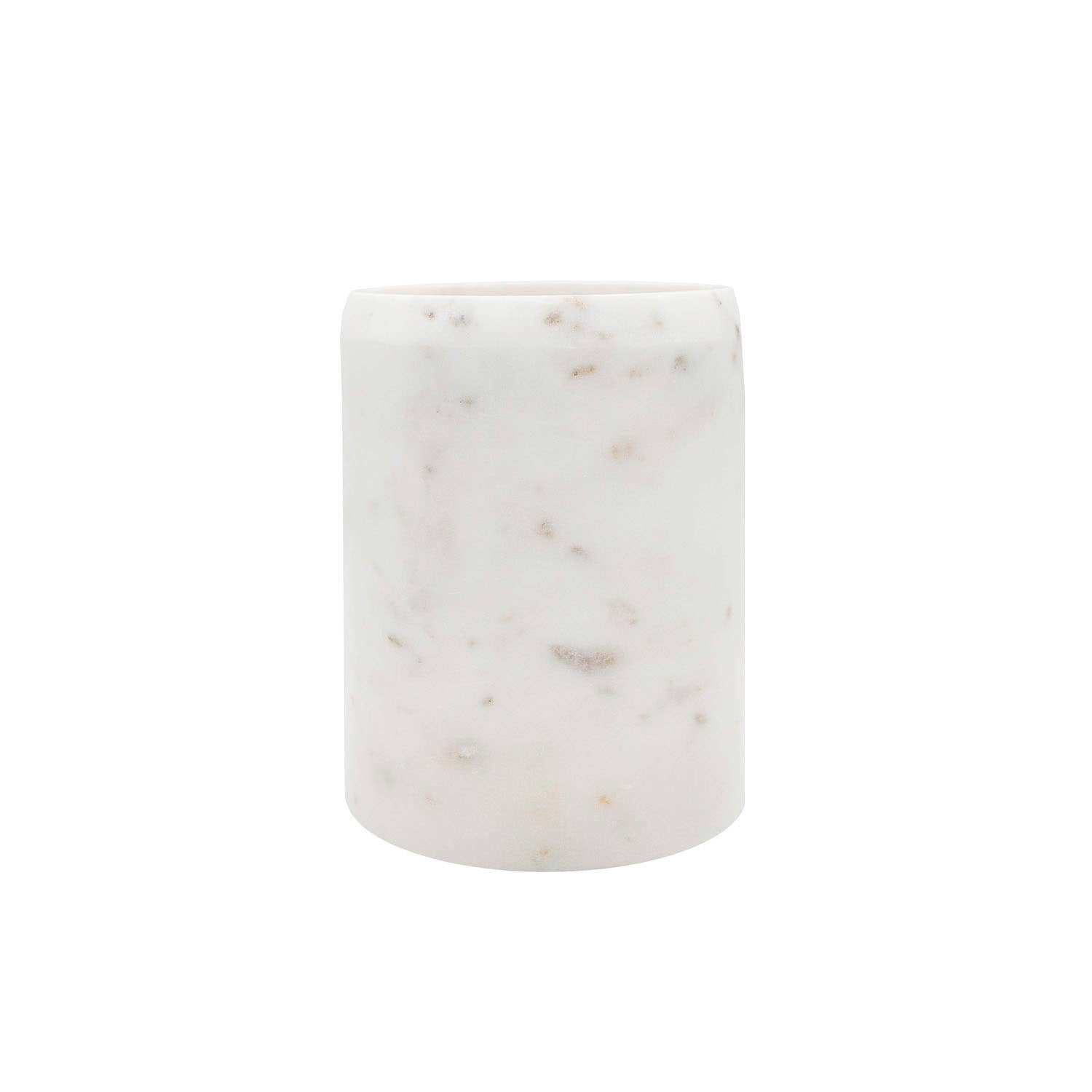 Kendal White Marble Utensil Crock crafted from genuine white marble with natural gray veining.