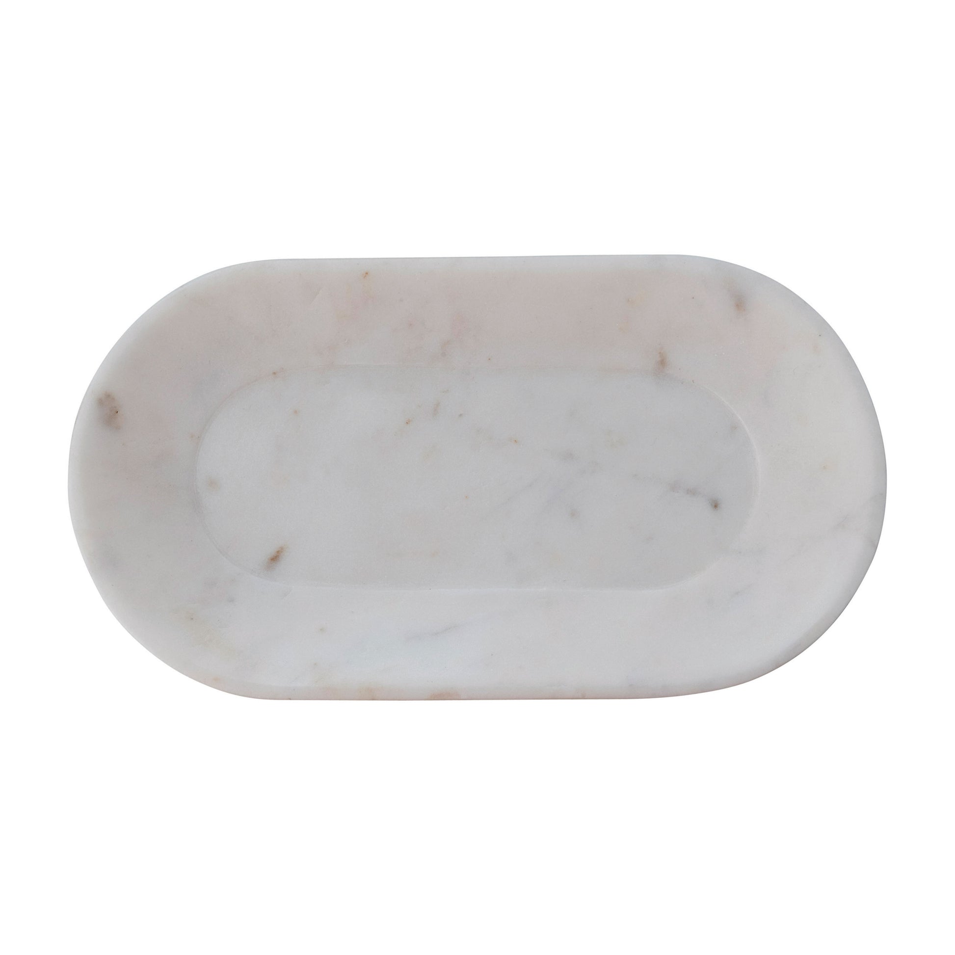 Close-up of the white marble tray showcasing unique natural stone patterns.