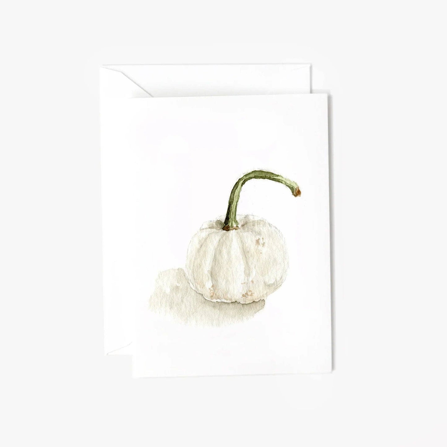 White Pumpkin Autumn Mini Enclosure Card by Emily Lex featuring an original watercolor white pumpkin illustration with coordinating envelope and sealing sticker.