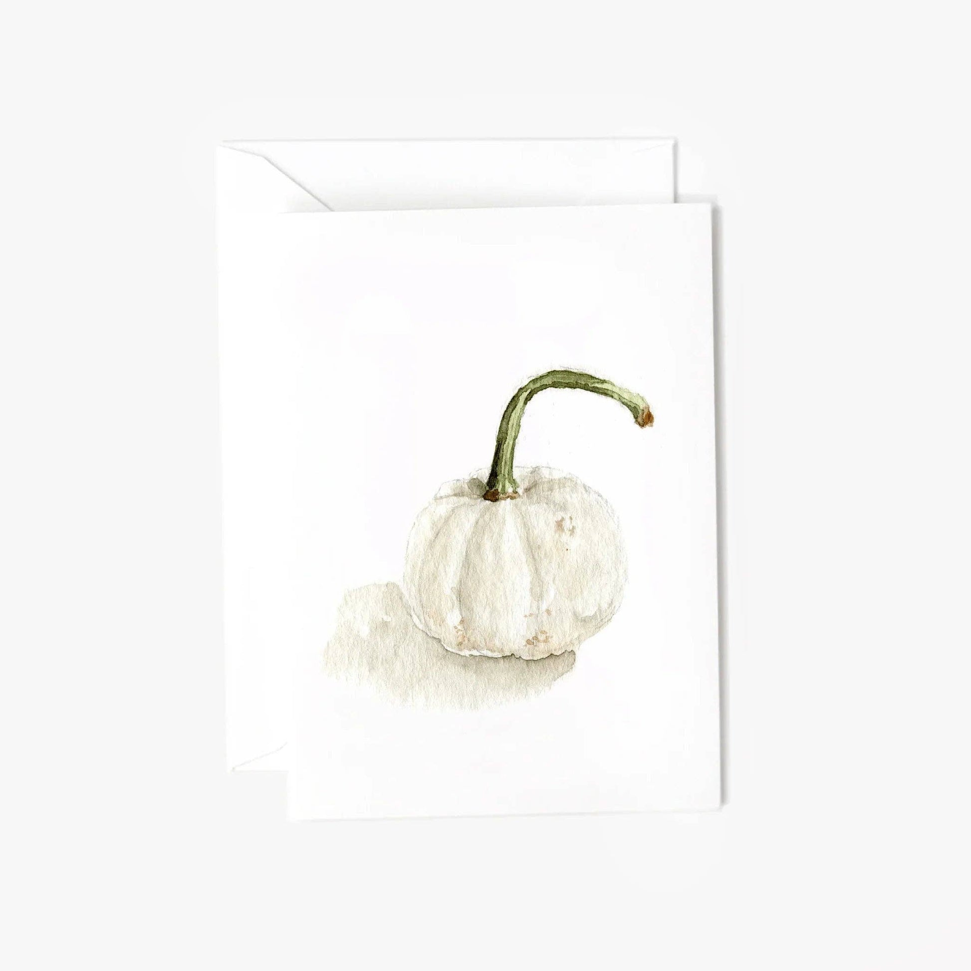 White Pumpkin Autumn Mini Enclosure Card by Emily Lex featuring an original watercolor white pumpkin illustration with coordinating envelope and sealing sticker.