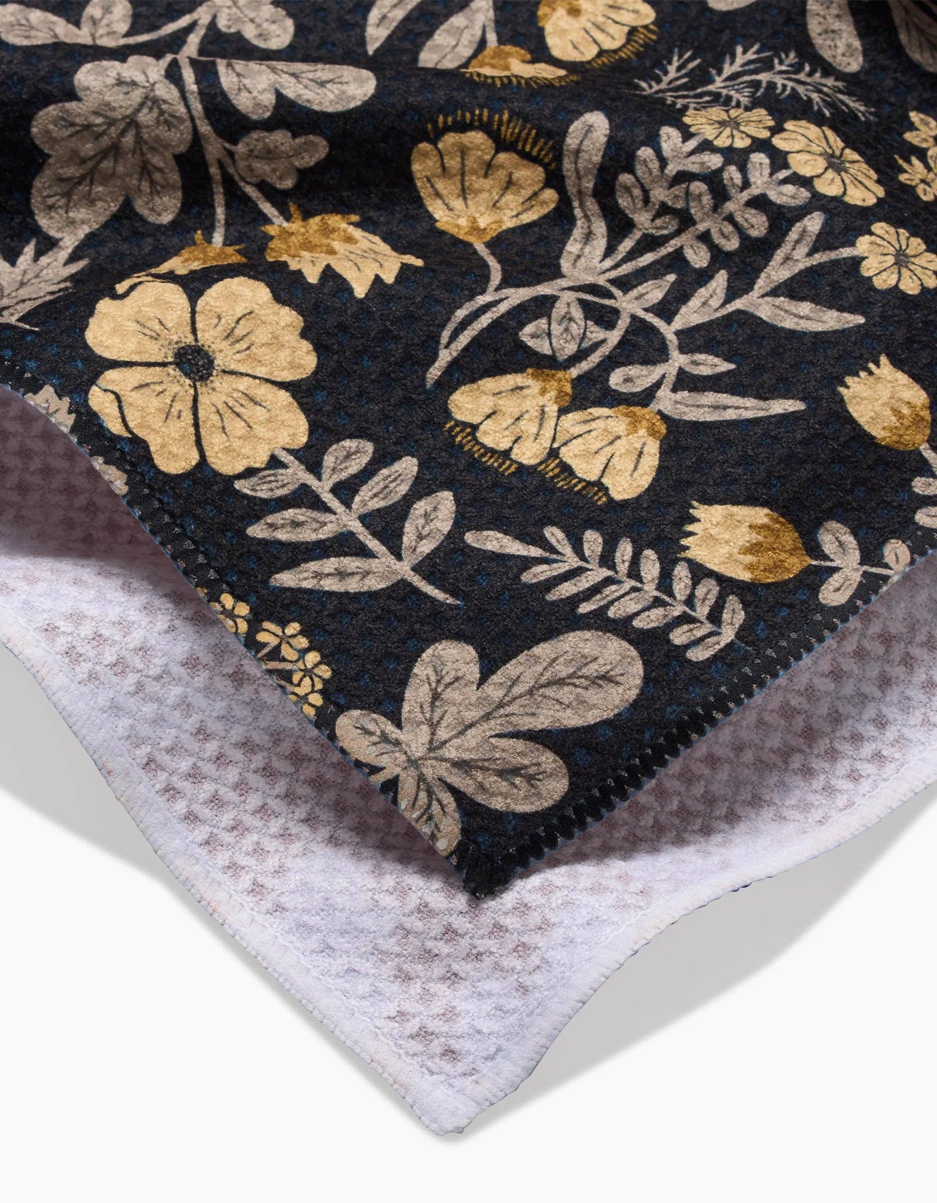 Geoweave kitchen tea towel with woodland wildflower pattern and absorbent texture.
