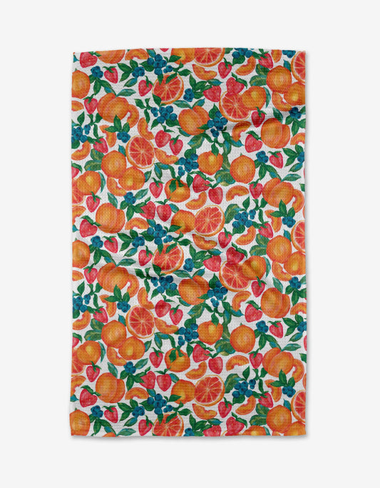 Zesty Life Tea Towel featuring citrus-inspired kitchen artwork by Geometry.
